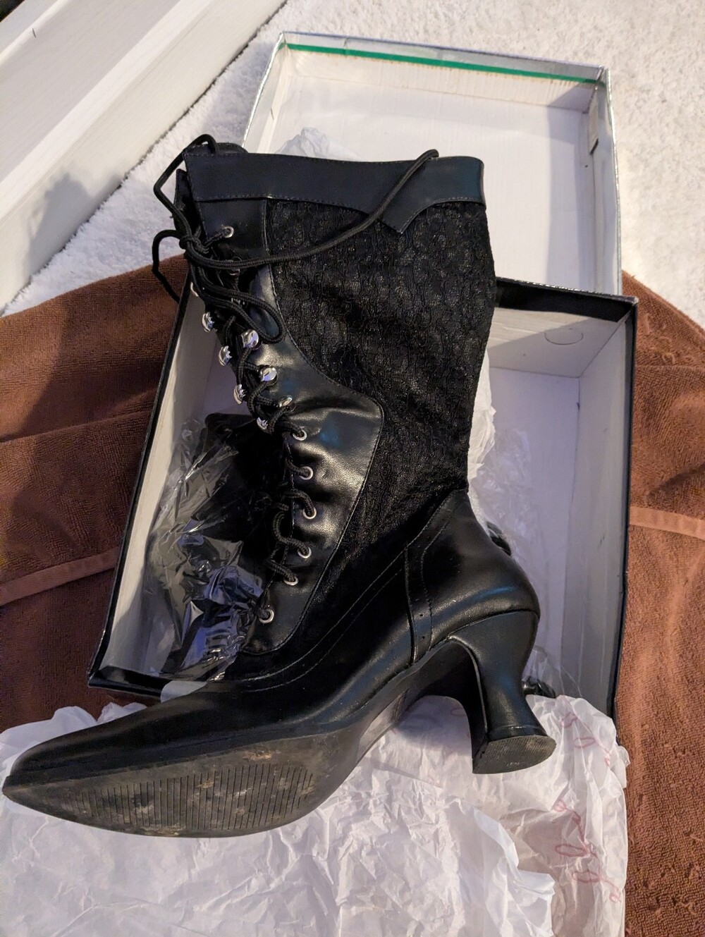 Women's Black Lace-Up Victorian-Inspired Heeled Boot